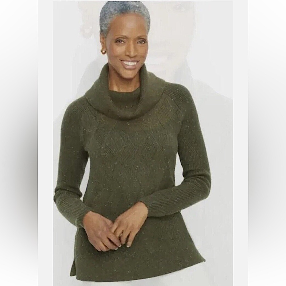Talbots Cowl Neck Speckled Cableknit Diamond